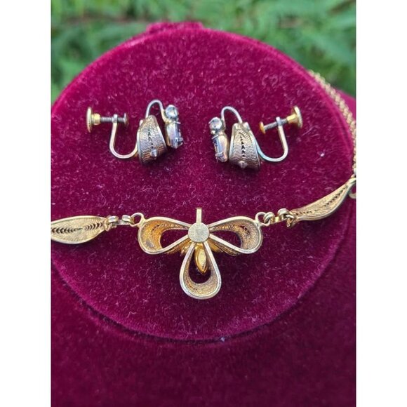 Jay Flex Sterling Silver Filigree Aurora Rhinestone Demi Parure Choker Earrings - Picture 8 of 11